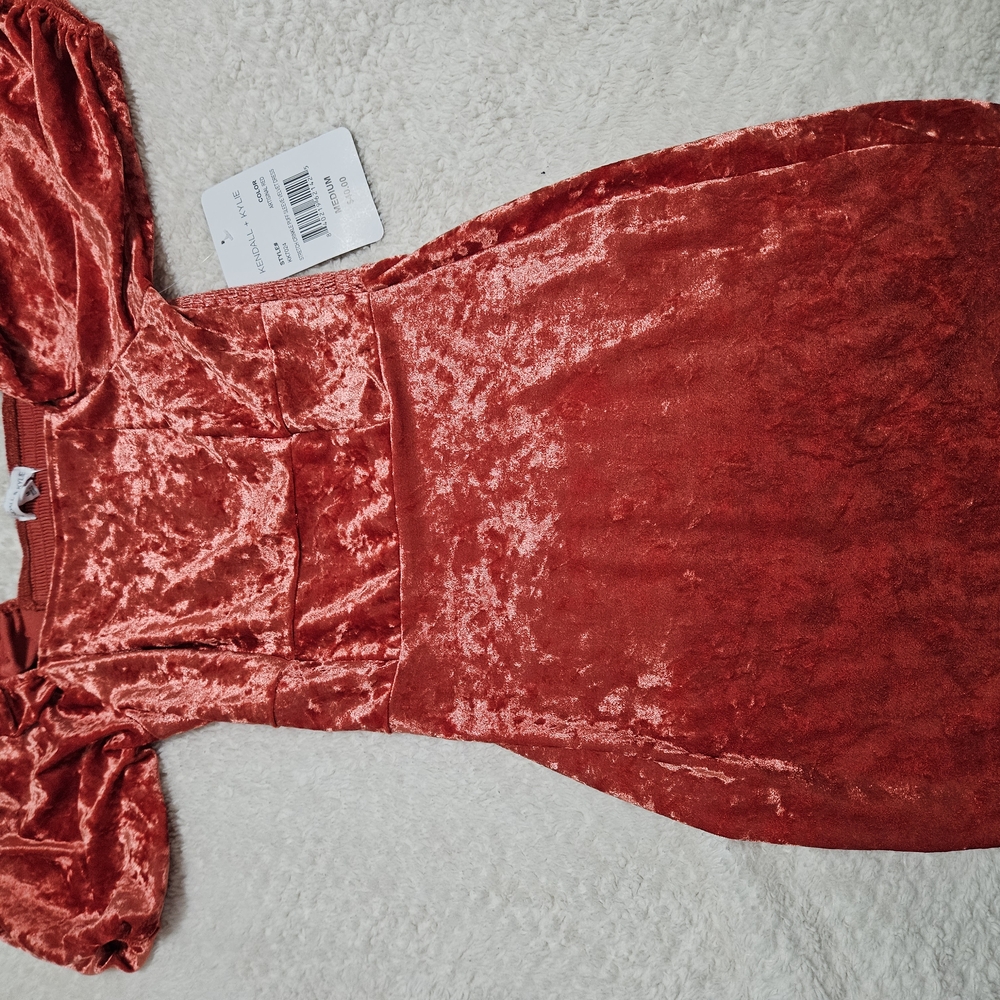 Velvet Rust Dress with Puff Sleeves